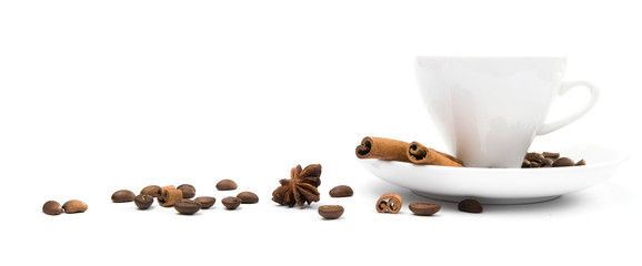 cup of coffee and  cinnamon bark