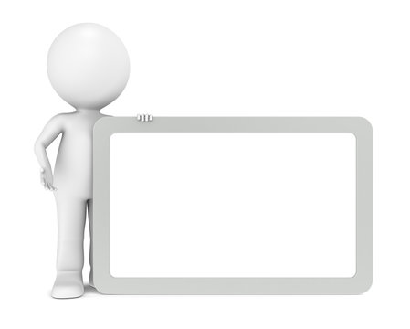 3d human character with a blank board. Steel Frame