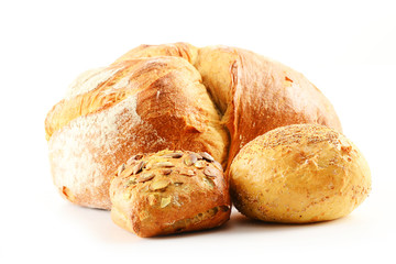 Composition with bread and rolls isolated on white