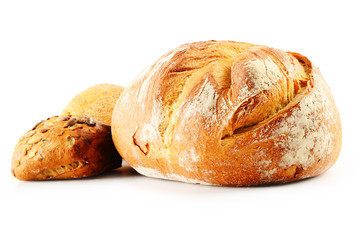 Composition with bread and rolls isolated on white