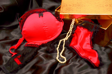 Erotisches Geschenk - Satin Dessous mit Kette in Schachtel