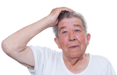 Obraz premium Senior hält eine Hand über den Kopf