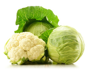Cabbage and cauliflower isolated on white