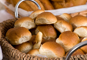 Baked bread bun in basket.