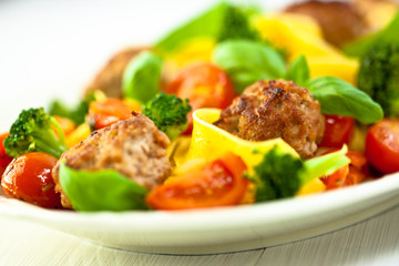 Pappardelle pasta with meatballs