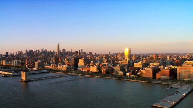 Skyline Aerial Panoramic view of Manhattan at Sunset, NY, USA