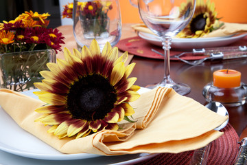 Fall theme dinner table set