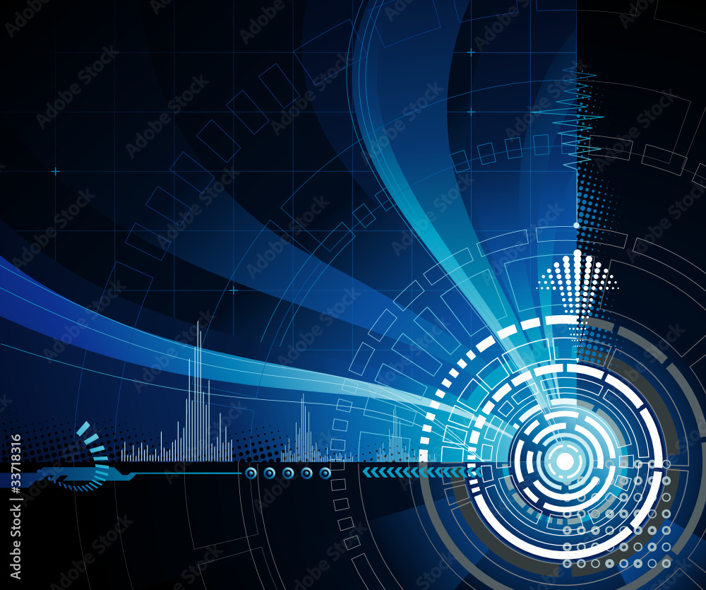 Poster technology abstract background in dark blue.
