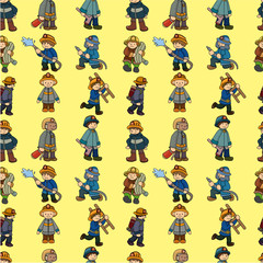 cartoon Fireman seamless pattern.
