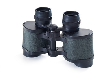 Black binoculars on white background.