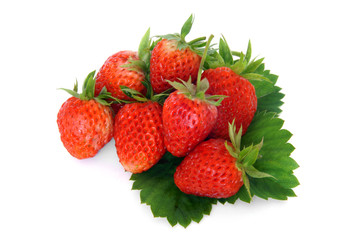 Fresh strawberries with leaves