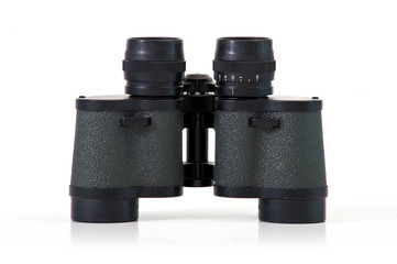 Black binoculars on white background.