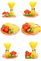 Insieme di spaghetti con pomodori