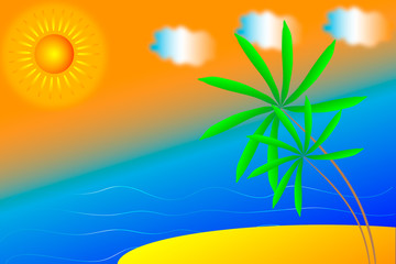 Fototapeta na wymiar Vector summer beach with sea sun and palm tree