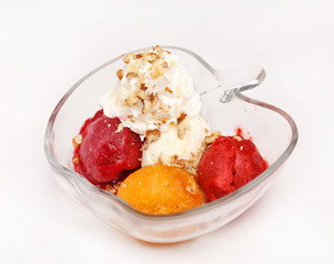 fruits sorbet with vanilla ice cream