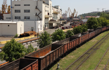 Fototapeta na wymiar Freight cars in cargo port