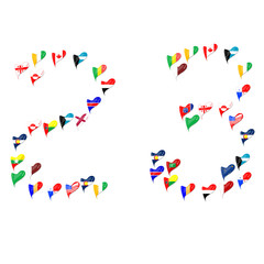 Number 2 and 3 from world country in heart