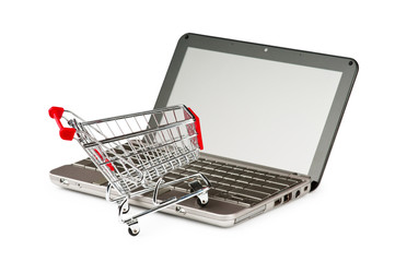 Internet online shopping concept with computer and cart