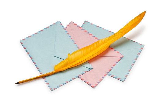 Letter and feathe isolated on the white