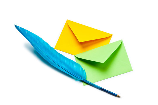 Letter and feathe isolated on the white