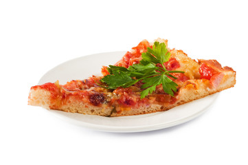Portion of pizza with sausage