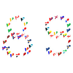world country flag heart Number 8 9