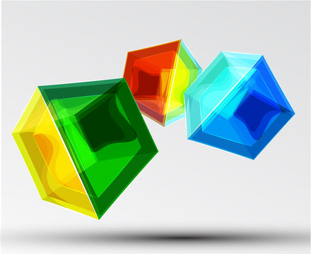 Vector shiny transparent glass cube background