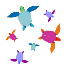 Groupe de tortues en origami multicolore