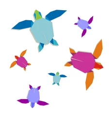 Papier Peint photo autocollant Animaux géométriques Groupe de tortues en origami multicolore