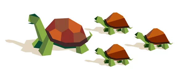 Tableaux ronds sur aluminium Animaux géométriques Famille de tortues en origami