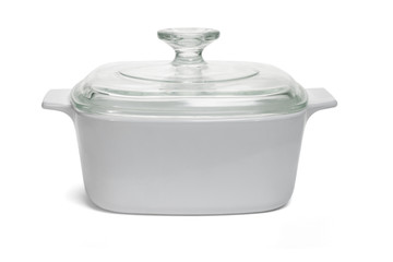 White saucepan with glass lid