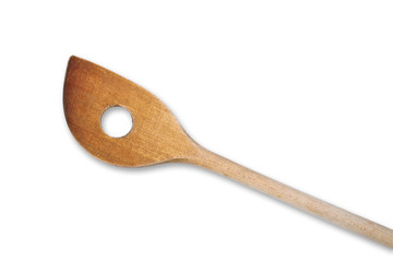 Old wooden stirring spoon, isolated