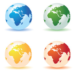 four colored globes