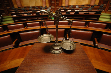 Decorative Scales of Justice in the Courtroom