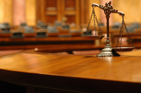 Decorative Scales of Justice in the Courtroom