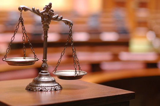 Decorative Scales of Justice in the Courtroom