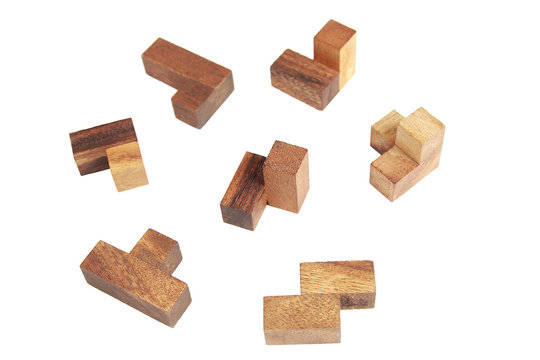 Wooden Tetris Puzzle Isolated