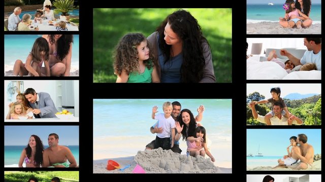 Montage of families spending time outside