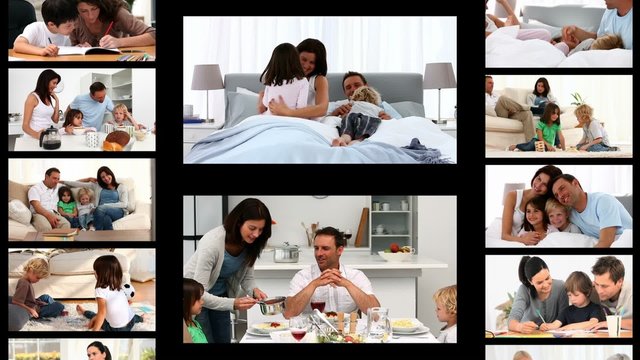 Montage of families at home