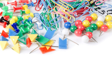 Closeup of multi-colored paper clips