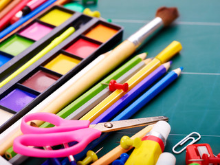 Background of school supplies.