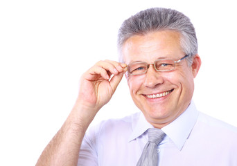 Fototapeta na wymiar Business man portrait wearing eyeglasses isolated on
