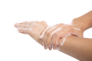 Fototapeta premium 石鹸で手を洗う男性の手元