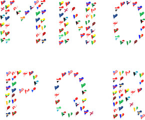 Alphabet letters abc font made of flags in heart