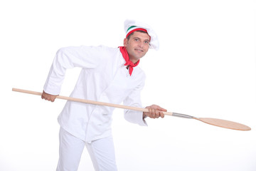 pizza man shot in a studio