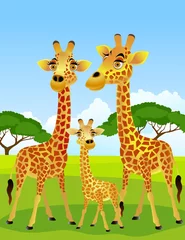 Papier Peint photo autocollant Zoo Caricature de famille girafe