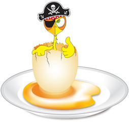 Tasty chicken with pirate attitude surfing on egg composition