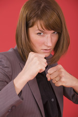 business woman in fighting stance