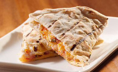 plate of chicken and cheese quesadillas