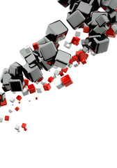 3D abstrakter Hintergrund mit glänzenden roten und schwarzen Würfeln